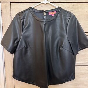 THML Sleek Black Faux Leather Short Sleeve Top